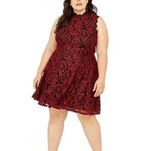 City Studio Red and Black Floral Lace Mini Dress